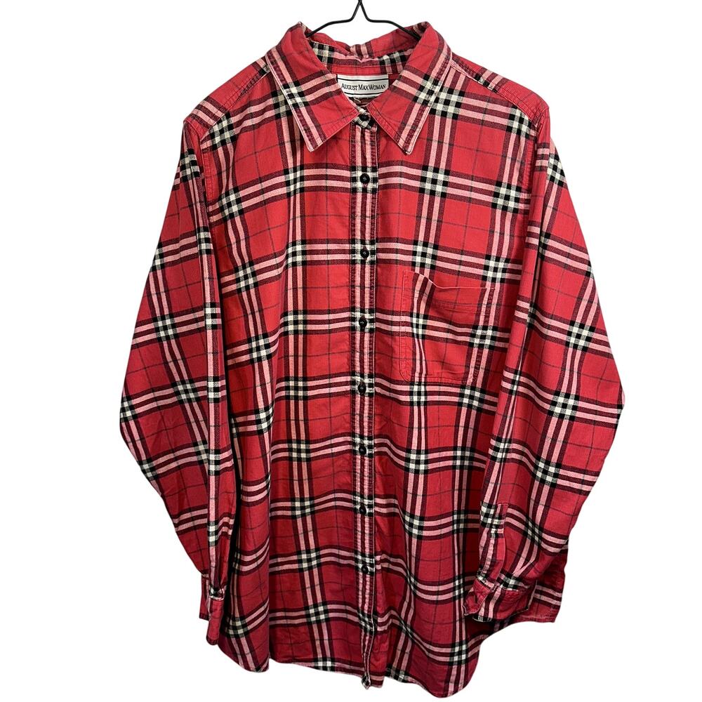 VTG August Max Woman Plaid Flannel Shirt 2X–3X Oversized Fall Gorpcore Cabincore